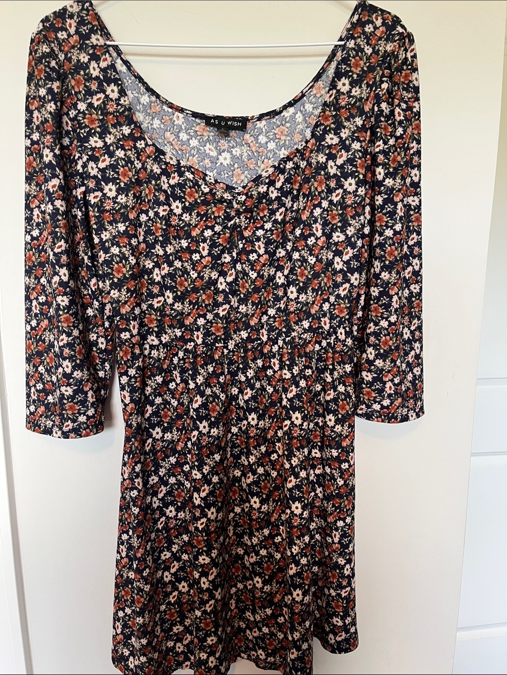 As U Wish Navy Floral Tunic with Rust and Cream Flowers